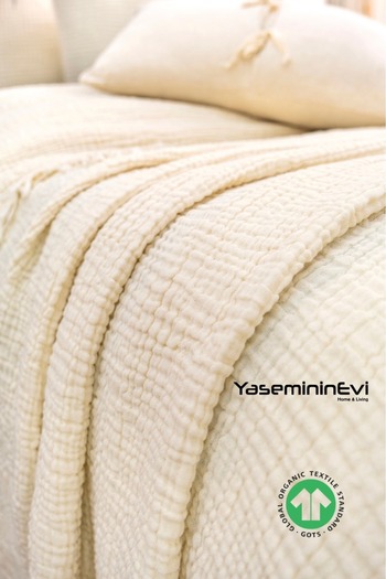 YASEMİNİNEVİ Muslin / Ivory (HAM) Color / Single Bedspread / Pique Set (1 Pillow Case)