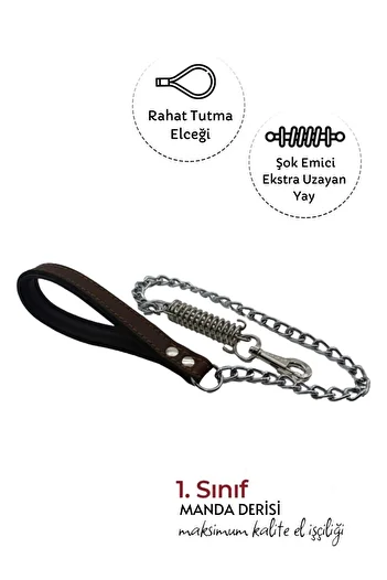 MgTasma Dog Walking Leash with Leather and Chain, Walking Lanyard, Walking Strap