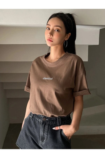 trendgar καφέ κλασικό μπλουζάκι oversize με στάμπα