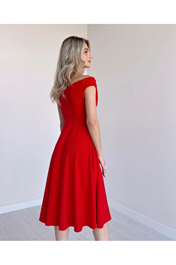 Kokosh moda Kadın Kısa Kollu Kruvaze Yaka Eteği Volanlı Krep Elbise