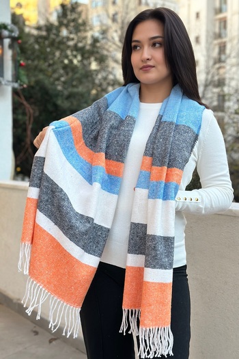 novon Unisex Stamp Textured Color Blocked Long Scarf with Fringed Ends
