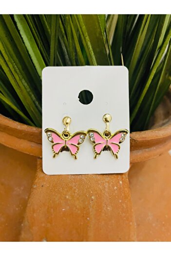 1PARÇAMAVİ Rhinestone Butterfly Pinching Clip Children's - Adult Earrings - Perforation-free Earrings