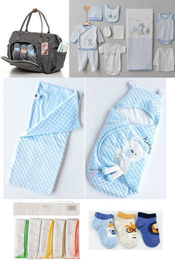 Necix's 6-Piece CUTE MONTHS BIRTH SET (10-Piece HOSPITAL EXIT, BABY BAG, SWADDLE, BLANKET, WIPES AND SOCKS SET)