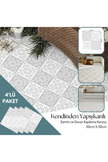 TechnoSmart 4 Pieces 30cm×30cm Self Adhesive LVT Floor Wall Covering Kitchen Bathroom Tile Sticker