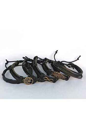 BSN Store 2 Set 12 Adet Sonsuzluk Hayat Ağacı Yaprak Antik Bronz Figürlü Hakiki Deri Bileklik