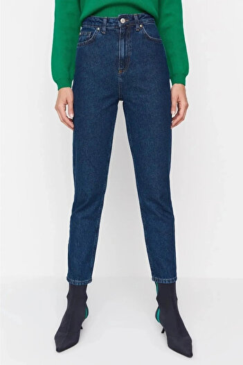 Livik Paris Dark Blue Boyfriend Jeans Pantaloni cu talie înaltă