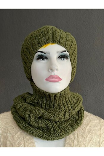 Gönülden Tasarım HAND KNITTED 100% SOFT WOOL PATTERNED WOMEN'S BEANIE NECK SET