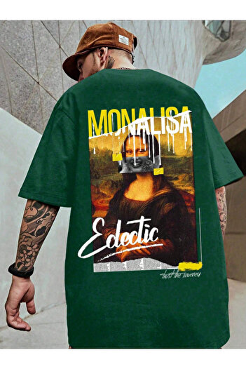 Revasser Unisex Γυναικεία/Ανδρική Monalisa Πολύχρωμη Ειδική στάμπα Oversize χτενισμένη βαμβακερή μπλούζα