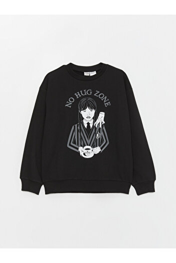 LC Waikiki Dívčí mikina s dlouhým rukávem s potiskem Crew Neck Wednesday