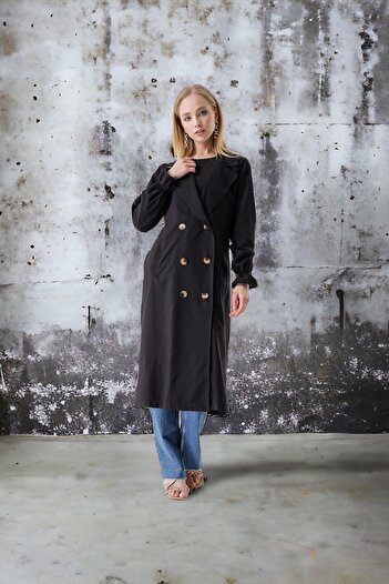 HAKKE Shawl Collar Sleeve Elastic Trench