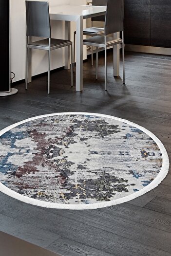 Dijidekor Modern Blue 130X130 Washable Decorative Carpet