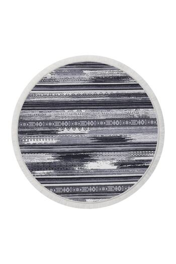 Dijidekor Cologne Gray Fringed Digital Round Carpet Non-Slip Washable 120X120