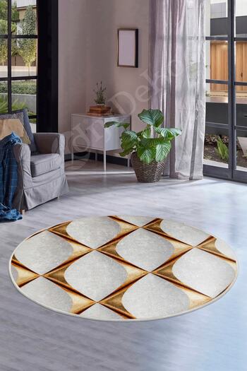 Dijidekor Gold Fringeless Digital Round Carpet Non-Slip Washable Bathroom Carpet 150X150