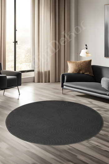 Dijidekor Avangard Round Carpet Sahara Anthracite Bathroom Rug Erasable 190X190
