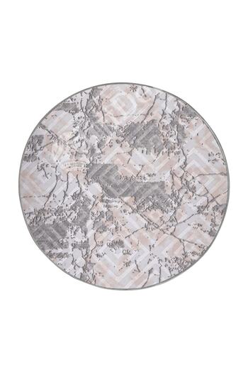 Dijidekor Tile Gray 3 Round Fringeless Washable Non-Slip Carpet Bathroom Carpet 140X140