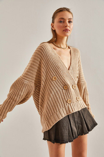 Bianco Lucci Women's Braided Six-Button Knitwear Cardigan