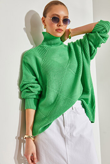 Bianco Lucci Women's Turtleneck Patterned Knitwear Sweater