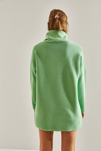 Bianco Lucci Women's Turtleneck Ottoman Knitted Oversize Knitwear Sweater