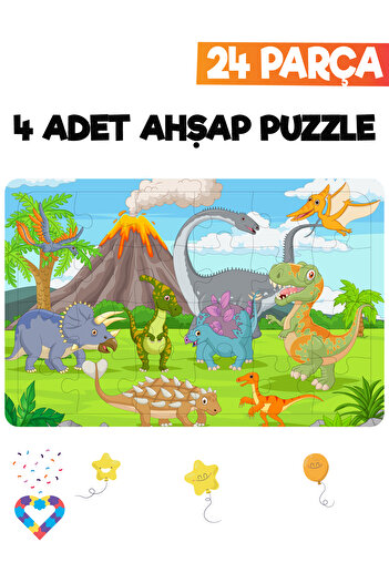 esatoys 24 Parçalı Montessori Ahşap Puzzle – 4-5 Yaş Eğitici Oyuncak