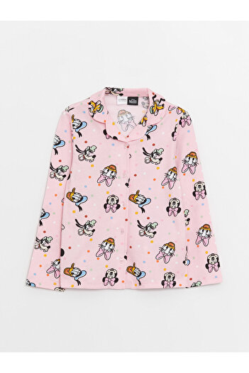 LC Waikiki Gömlek Yaka Minnie Mouse Baskılı Uzun Kollu Kız Çocuk Pijama Takımı