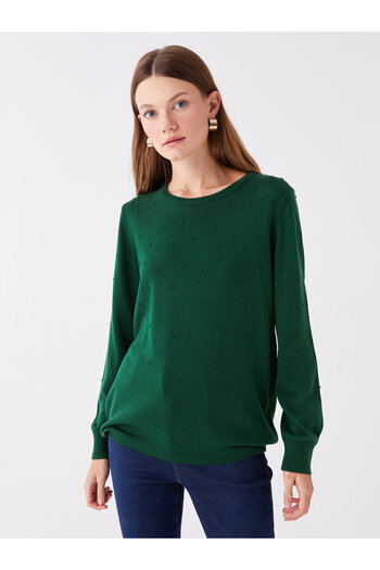 LC Waikiki Crew Neck Self Print Long Sleeve Women's Knitwear Sweater - W33286Z8