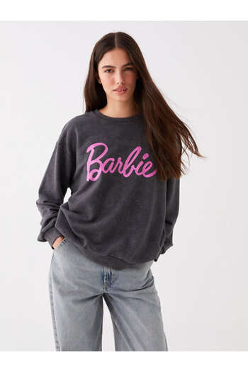 LC Waikiki Γυναικεία φούτερ με στάμπα Barbie με μακρυμάνικη λαιμόκοψη