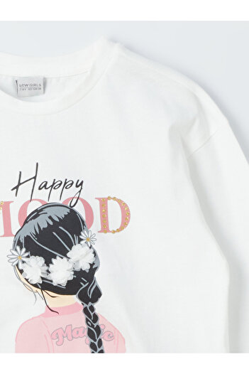 LC Waikiki Long Sleeve Printed Girl's T-Shirt - Crew Neck