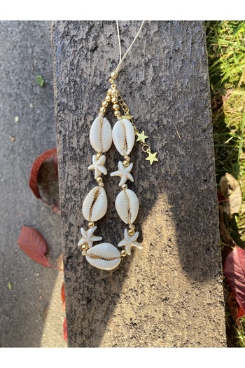 Stoneday Sea Shell Crimped Stone Starry Gold Detailed Dangle Starry Phone Strap Ornament Charm