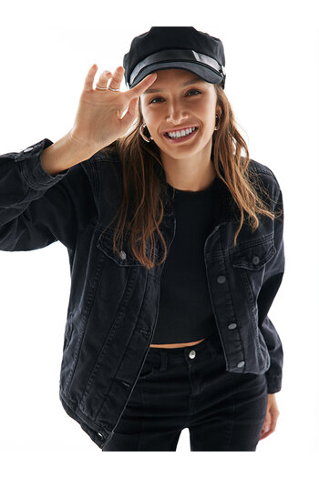 LC Waikiki Women's Jean Jacket - Shirt Collar, Solid, Long Sleeve