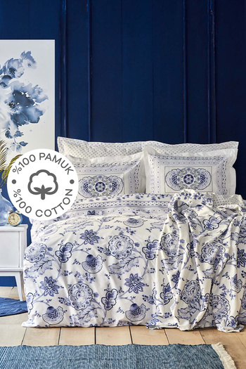 Karaca Home Set cuvertură dublă dublă Amar Blue 100% bumbac