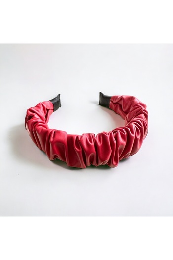 alsaccessories Red Color Leather Gathered Model Hair Crown