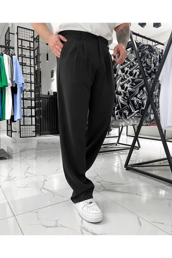çerme Men's Black Pleated Baggy Fit Thick Fabric Trousers