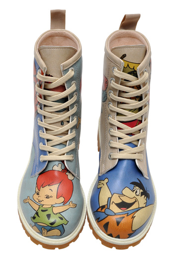 Dogo Cizme lungi albastre din piele vegană de damă - Family Rocks Flintstones Design