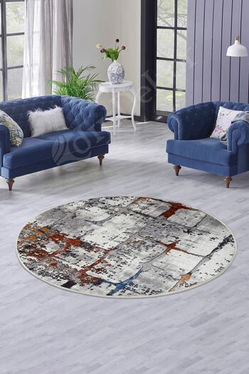 Dijidekor Multi Fringeless Digital Round Non-Slip Washable Bathroom Rug 170X170