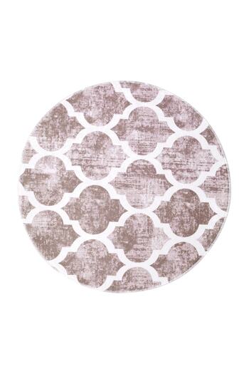 Dijidekor Spade Beige Fringeless Digital Printed Round Washable Carpet 100X100