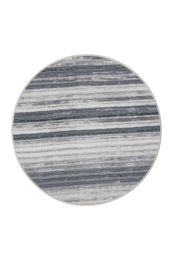 Dijidekor 9026 Gray Fringeless Digital Round Carpet Non-Slip Washable 110X110