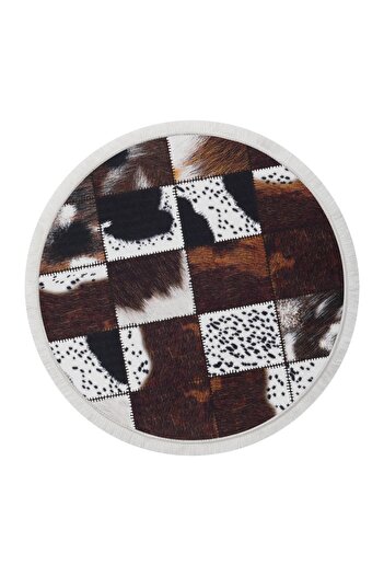 Dijidekor Dr01 Brown Fringed Digital Round Carpet Non-Slip Washable 100X100