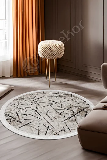 Dijidekor Tile Round Carpet Mink Bath Rug Fringed 190X190