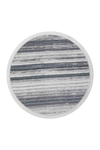 Dijidekor 9026 Gray Fringed Digital Round Carpet Non-Slip Washable 120X120