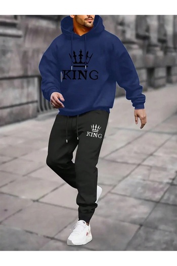 MOONBULL Чоловічий комплект спортивного одягу з капюшоном і принтом King