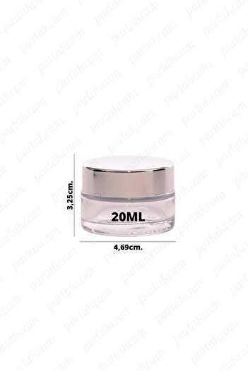 parlakcam 20ml transparent color cream jar glass cream box with shiny silver color lid 20cc glass jar 3pcs