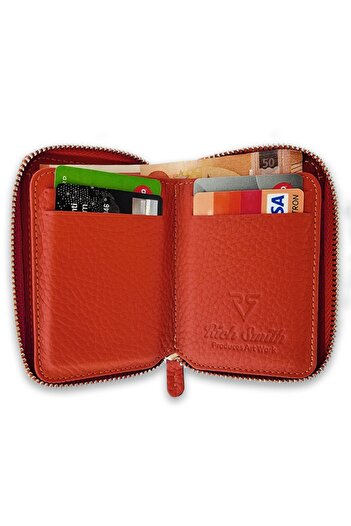 Naturel Tılsım Mini Zippered Wallet Genuine Leather / Red / Matte Arsel