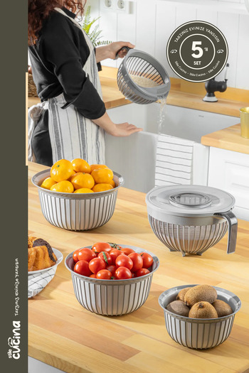 Stile Cucina 5 Piece Linea Multi-Purpose Dowry Set Gray 1x(Mixer Bowl 3Lt) 1x(3 Size Bowl) 1x(Rice Strainer 3Lt)