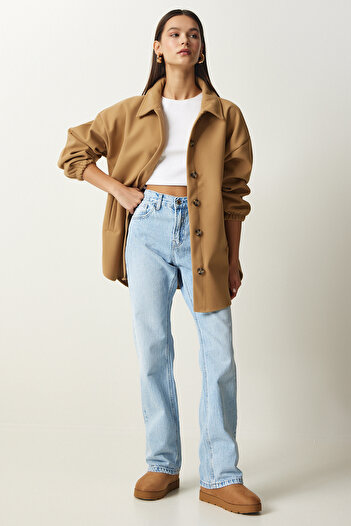 Happiness İstanbul Women's Biscuit Buttoned Pocket Oversize Shirt Jacket DD01263