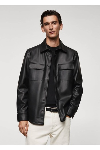 MANGO Man Leather Look Shirt Jacket