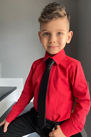 Entel Boy's Long Sleeve Red Shirt Tie Set of 2