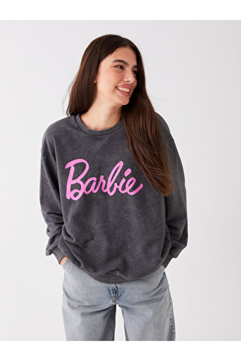 LC Waikiki Γυναικεία φούτερ με στάμπα Barbie με μακρυμάνικη λαιμόκοψη
