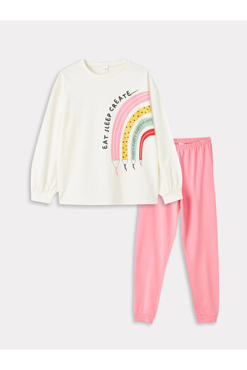 LC Waikiki Crew Neck - Girl's Printed Long Sleeve Pajama Set