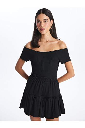 LC Waikiki Dámské tričko Boat Neck Plain s krátkým rukávem