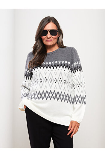 LC Waikiki Crew Neck Patterned Long Sleeve Women's Knitwear Sweater